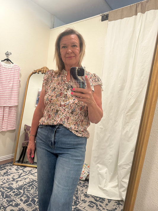 Boho Floral Short Sleeve Blouse