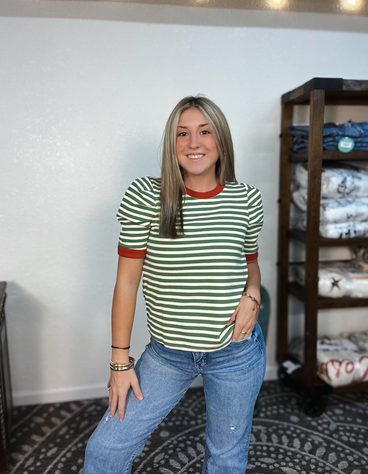 Striped Puff Sleeve Tee