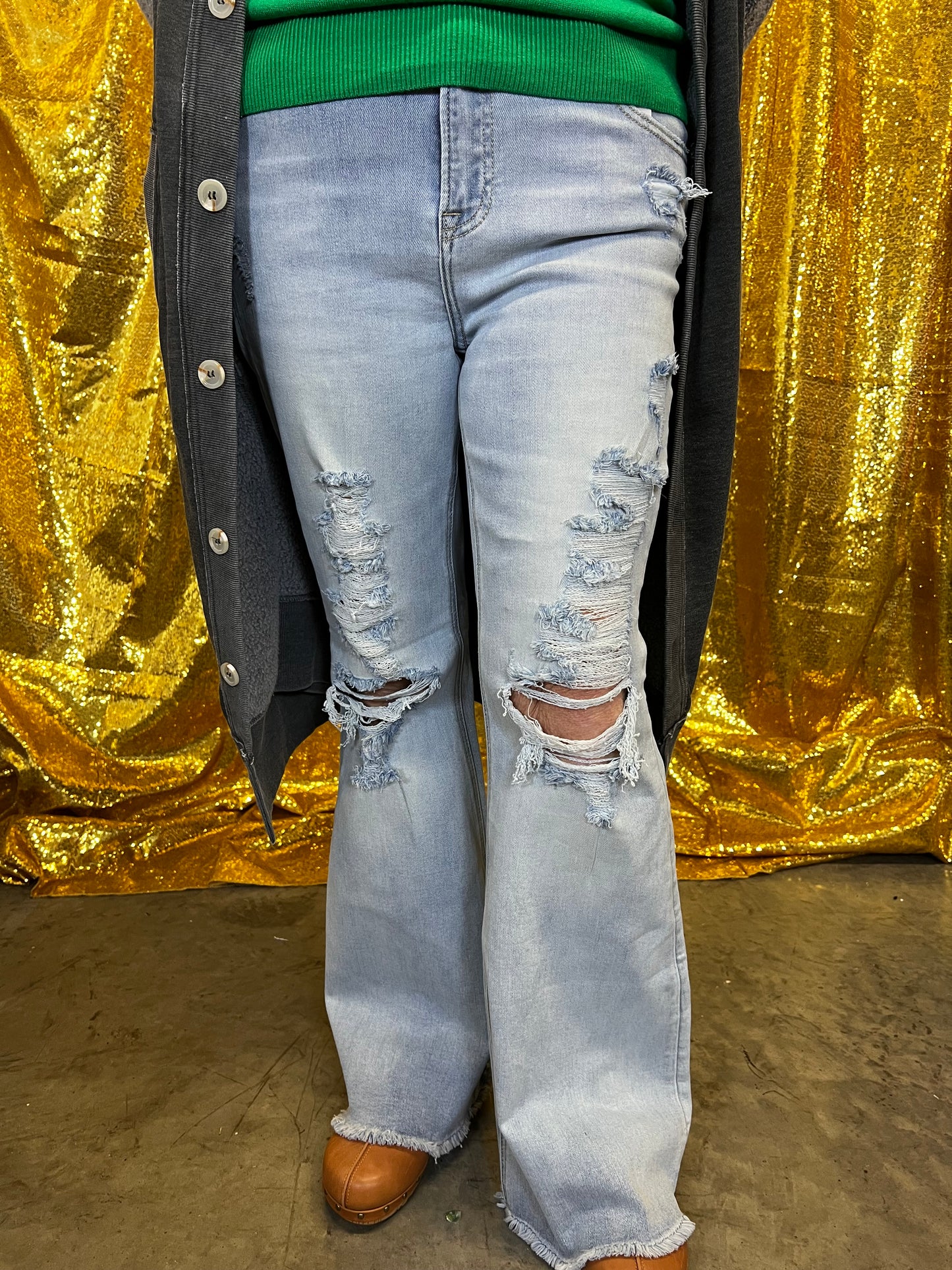 High Rise Distressed Flare Jeans