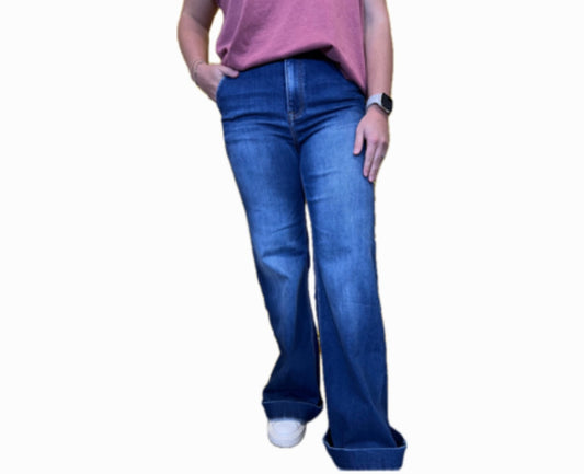 High Rise Wide Leg Slanted Pocket Jeans- Risen