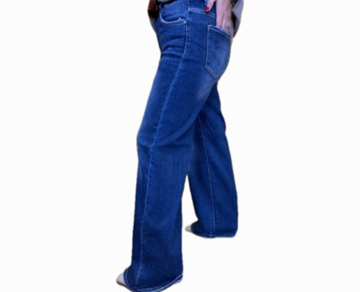 High Rise Wide Flare Basic Jeans- Risen