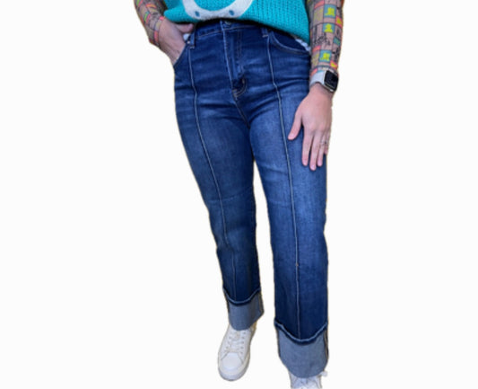 High Rise Straight Cropped Jeans- Risen