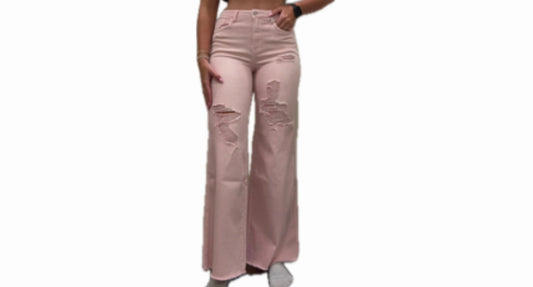 Pastel Pink Distressed Jeans