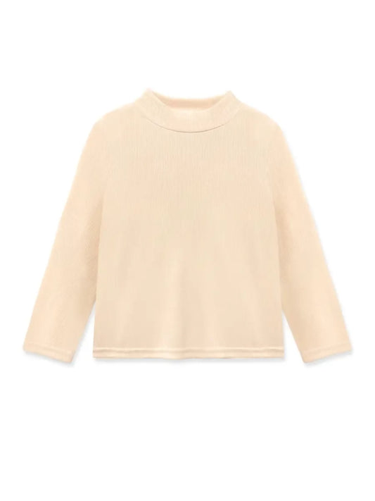 Tan Ribbed Mock Neck Top
