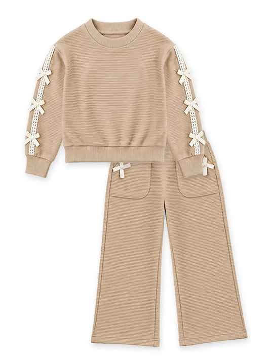 Toddler Tan Bow Pullover & Pants Set
