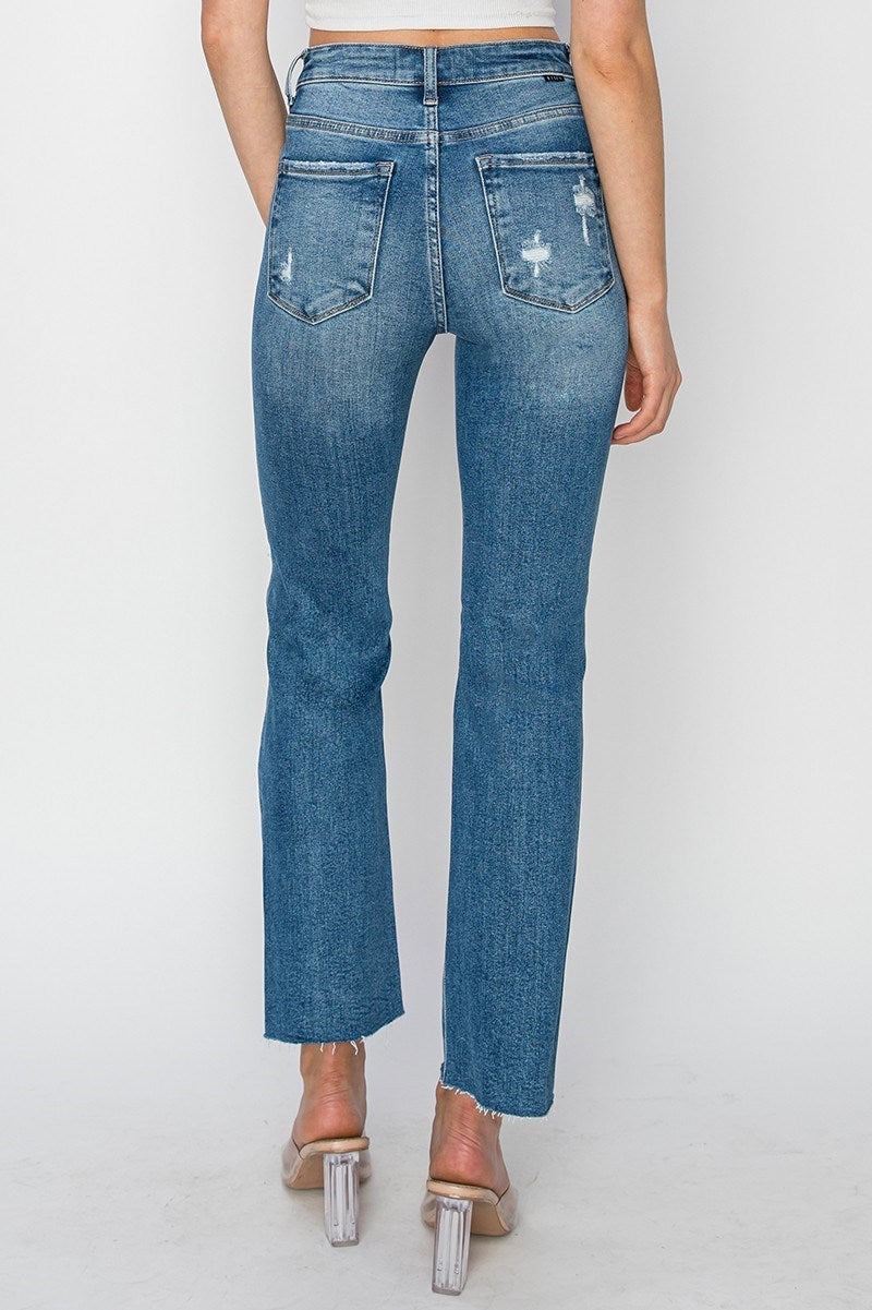 High Rise Knee Distressed Ankle Jeans