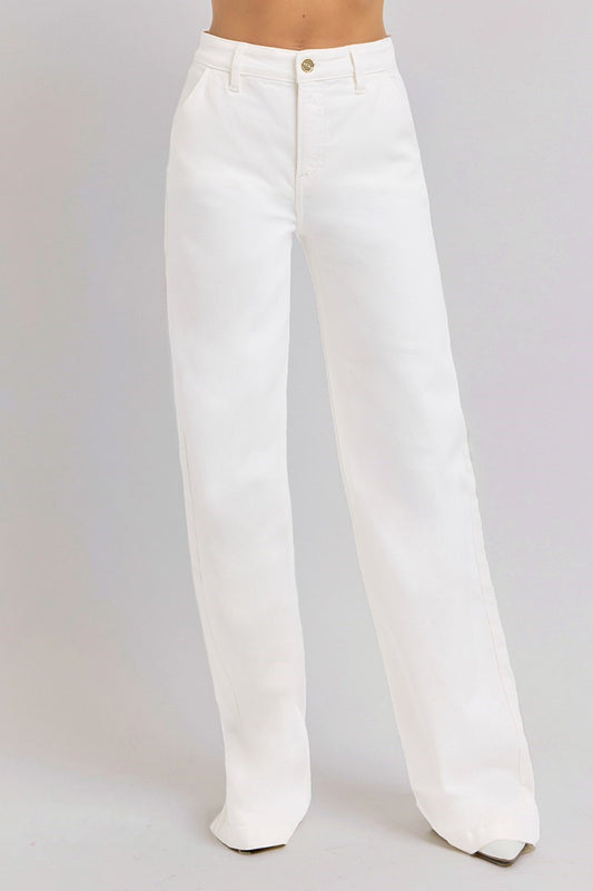 Tummy Control HR Wide White Jeans