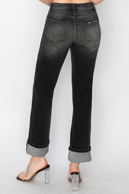 HR Straight Black Cuff Jeans