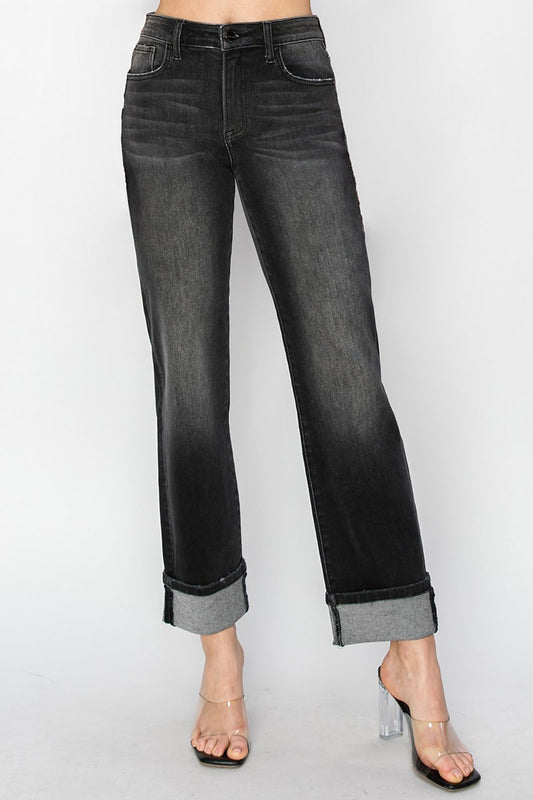 HR Straight Black Cuff Jeans