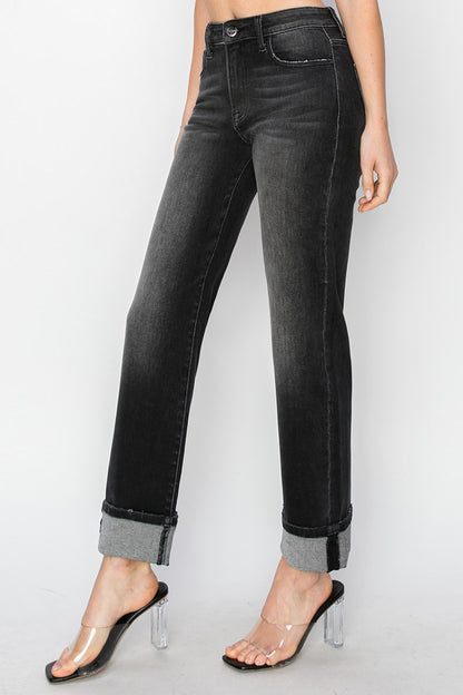 HR Straight Black Cuff Jeans