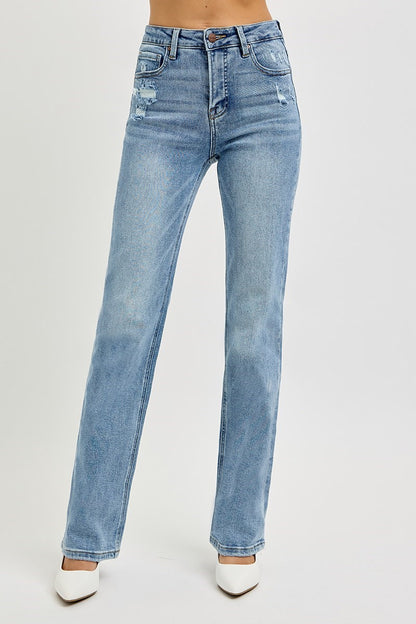 Tummy control HR straight distressed jeans