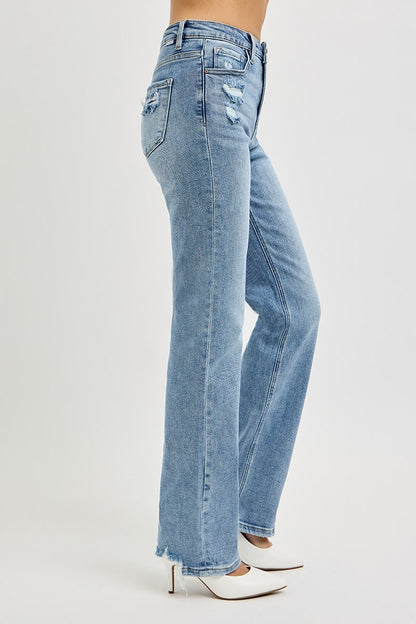 Tummy control HR straight distressed jeans