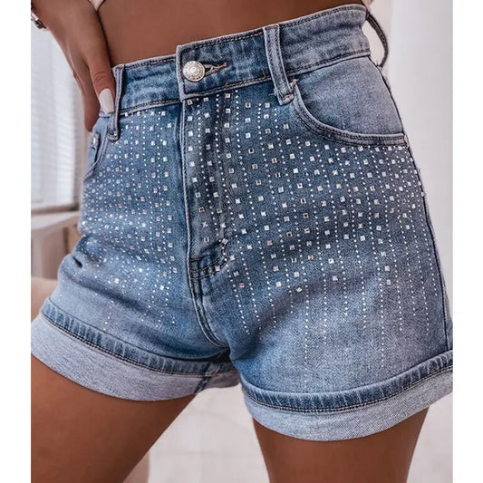 Rhinestone Embellished Denim Shorts