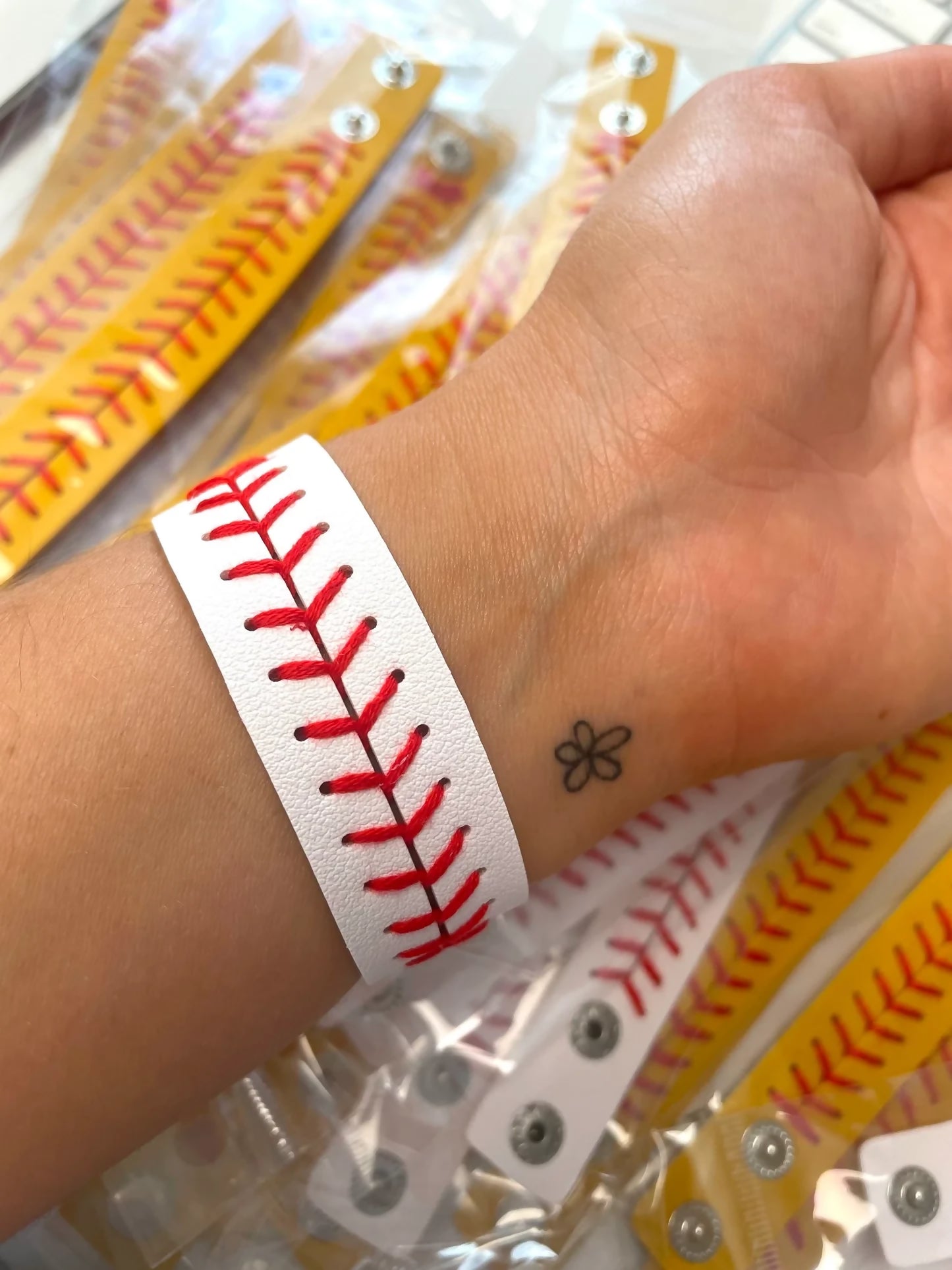 Baseball White Leather Bracelet