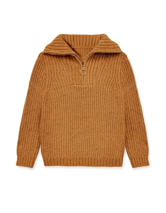Brown Girls Sweater w/ Zip Front