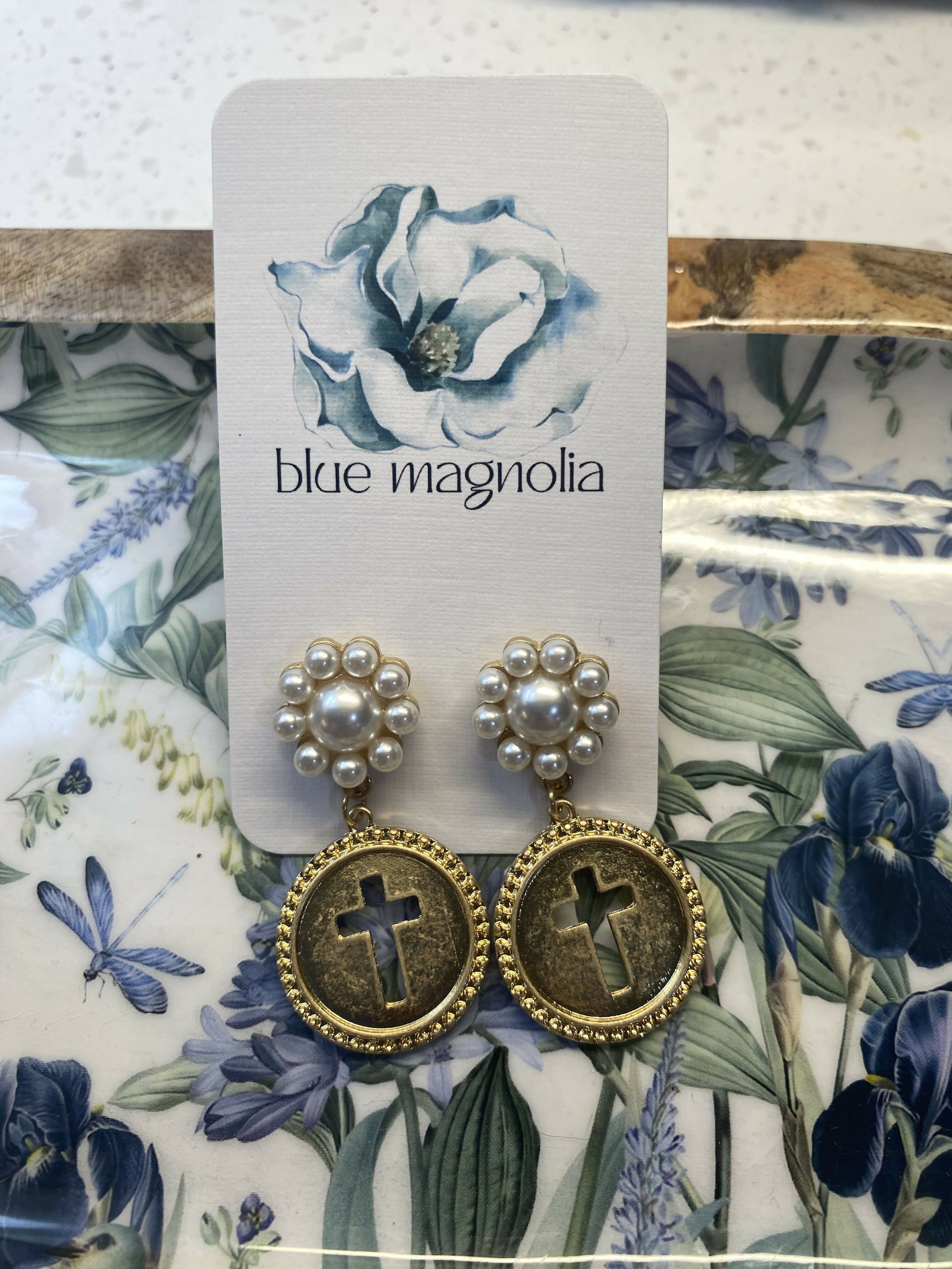 Cross Coin Pearl Earring