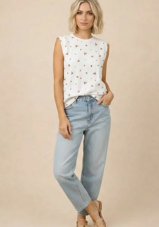 Cherry Print Sleeveless Top
