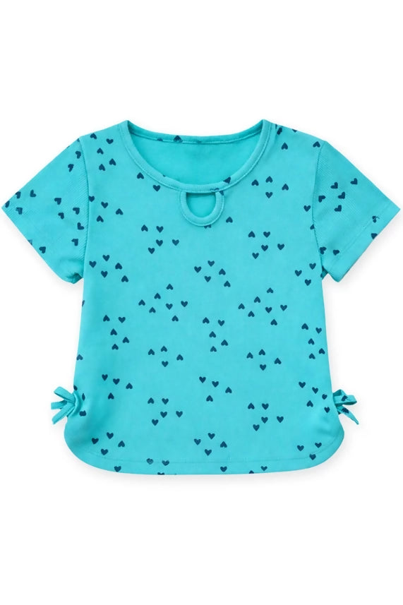 Ribbed Knit Top w/ Heart Print