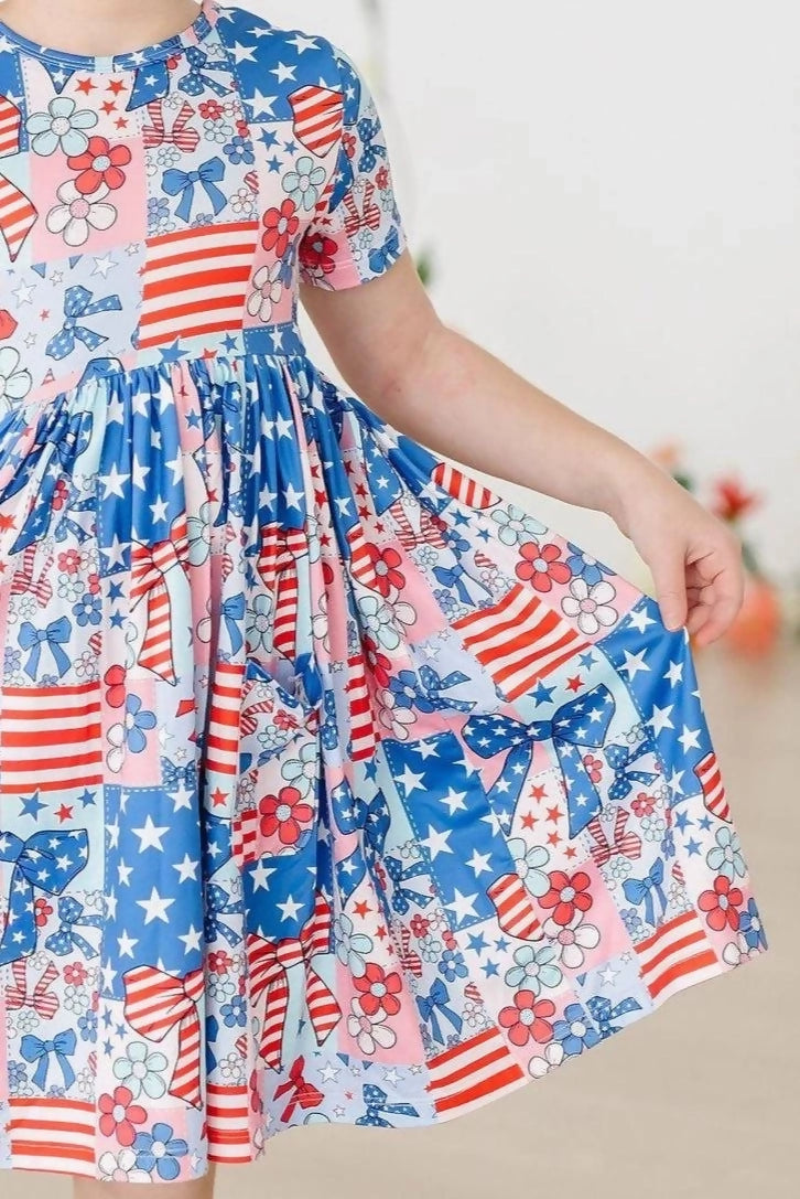 Patriotic Patchwork Pocket Twirl Dress