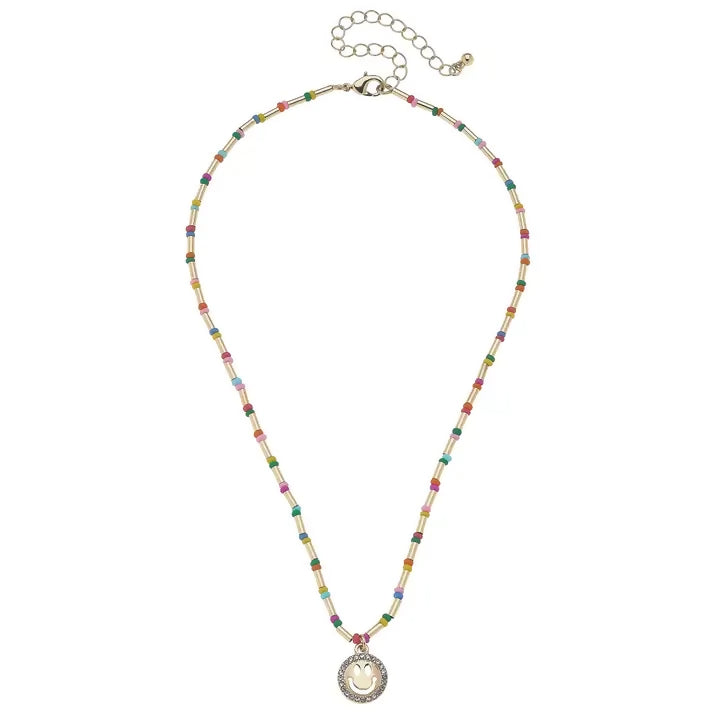 Kid- Rainbow Pave Smiley Face Necklace