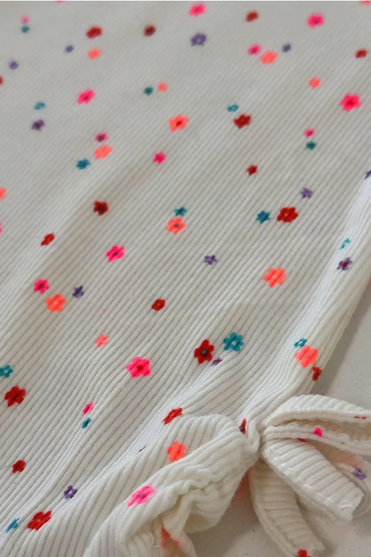 Ribbed Knit Top- Floral Print