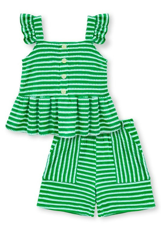 Green Striped Short Set