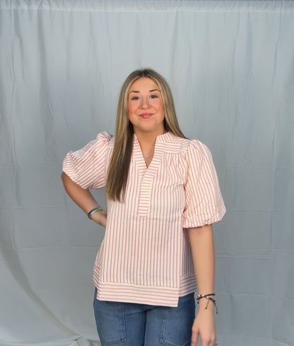 Striped Puff Sleeve Top