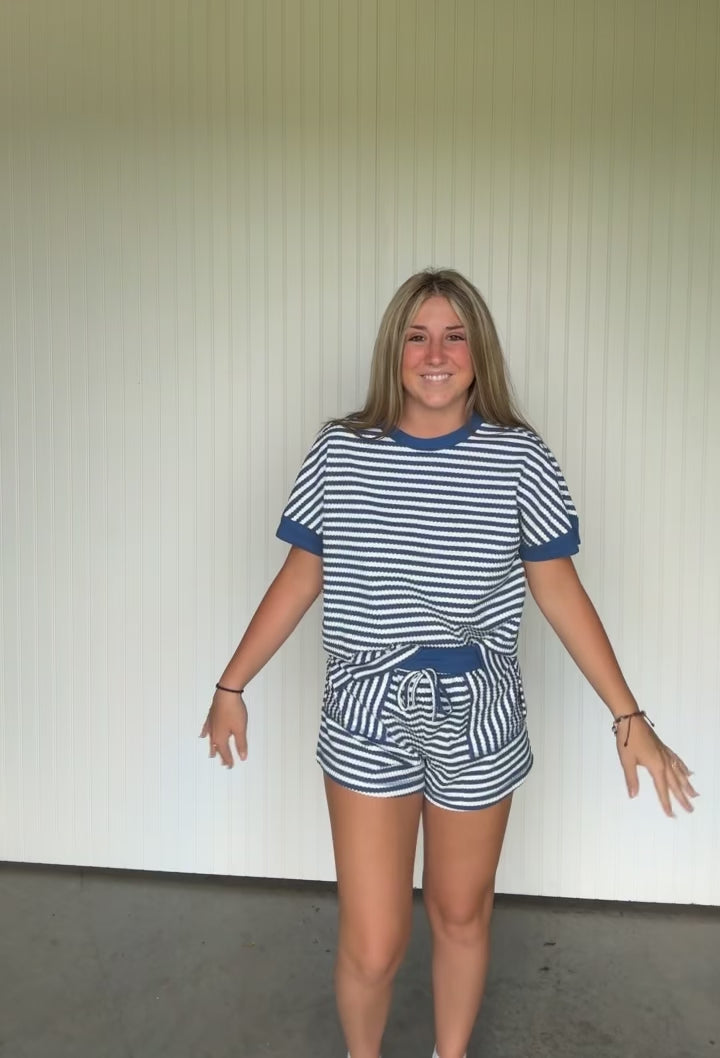 Striped and Textured Short Set