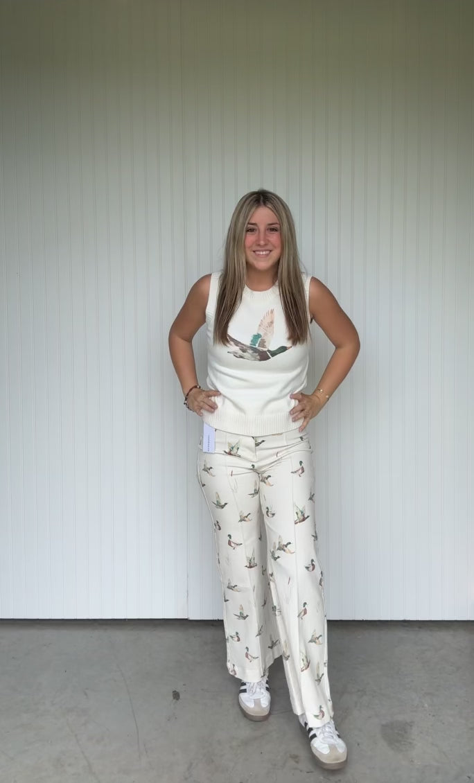Mallard Printed Stretch Denim Wide Leg Jeans