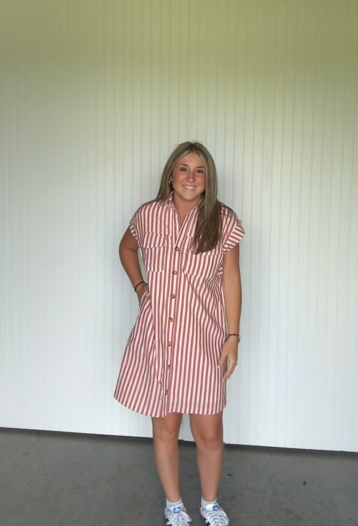 red & cream Striped Dress