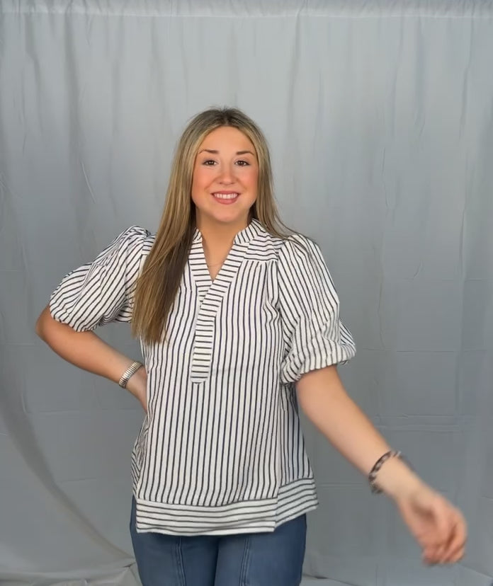 Striped Puff Sleeve Top
