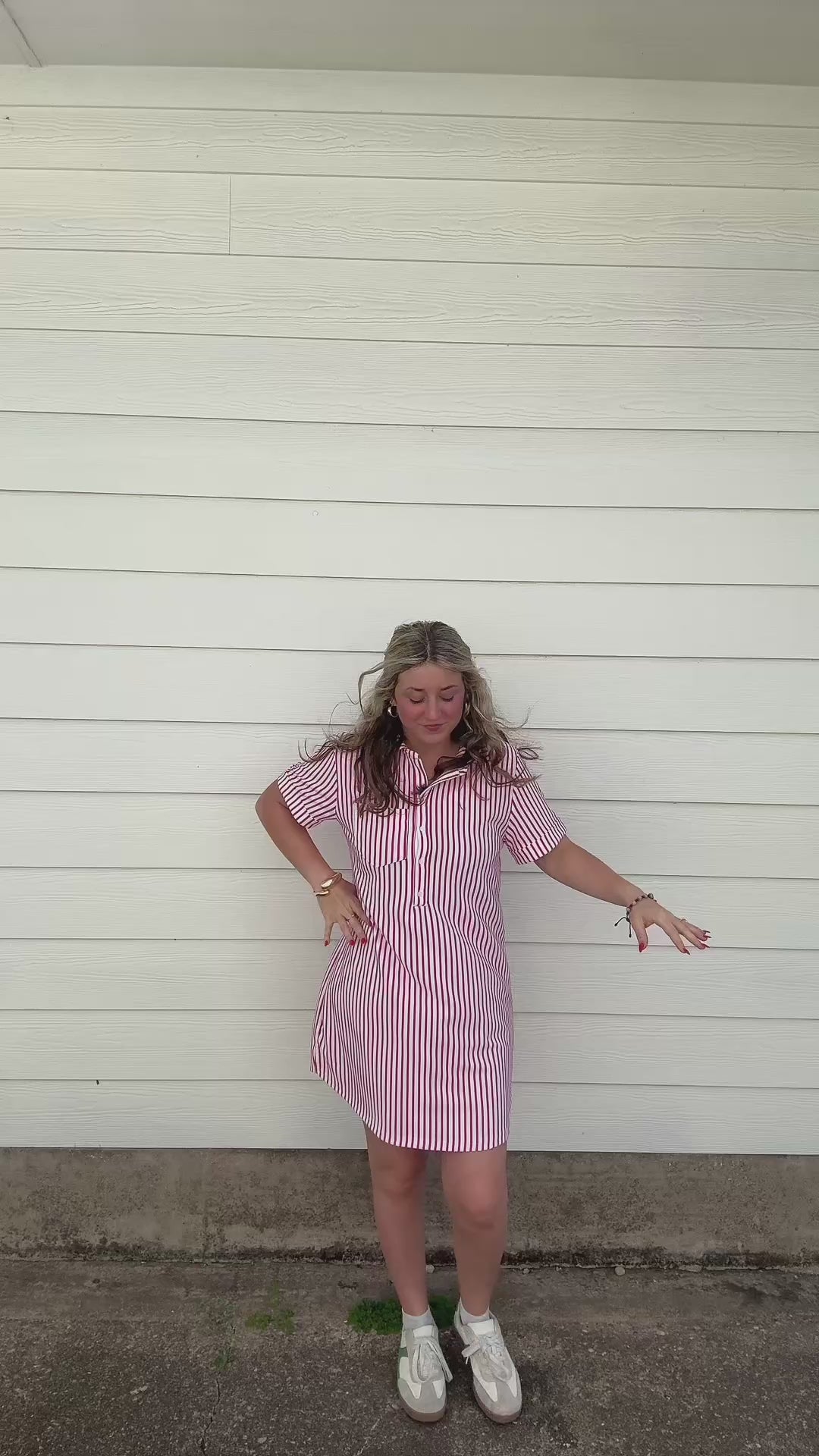 Stripe Collar Half Button Dress