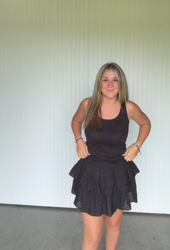 Eyelet Ruffle Skirt with shorts lining