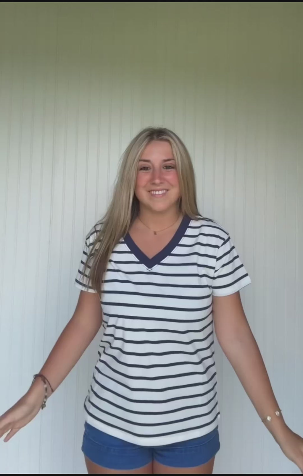 V Neck Striped Casual Tee