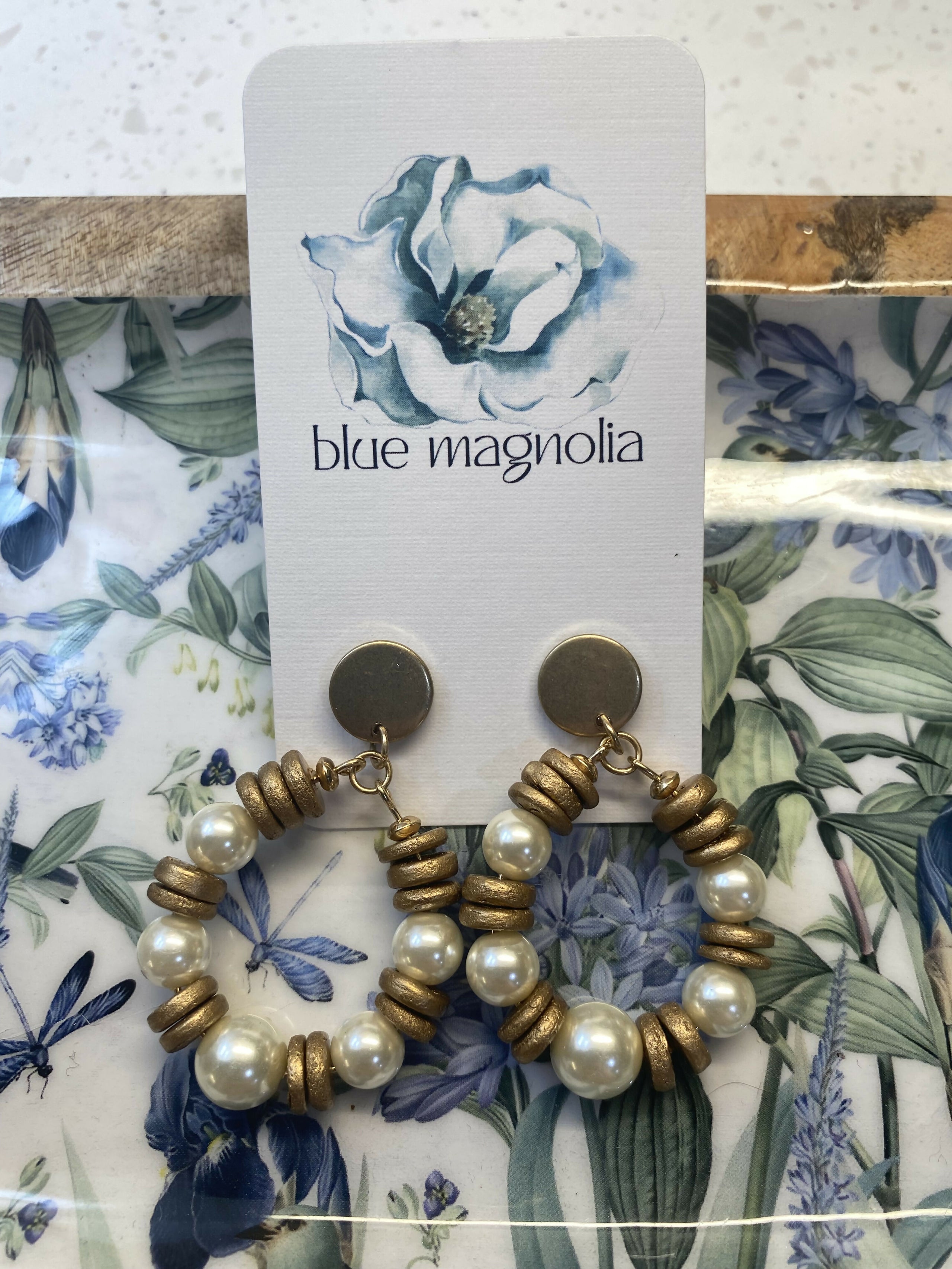 Pearl & Wood Teardrop Earrings