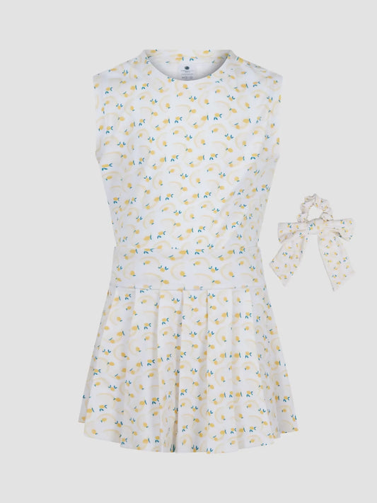 Little Girl Tank Top, Pleated Skort, Scrunchie